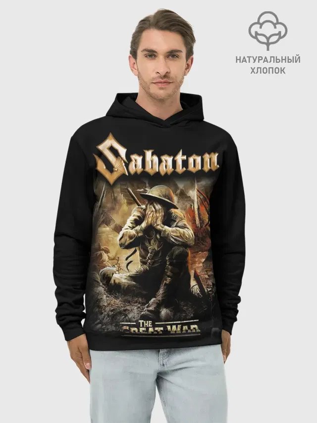Худи мужской базовый хлопок с принтом «Разный рок — Sabaton»