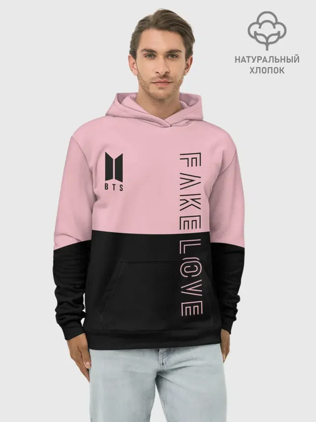 Худи мужской базовый хлопок с принтом «BTS — BTS Fake Love»