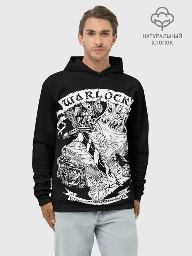 Худи мужской базовый хлопок с принтом «Warlock»
