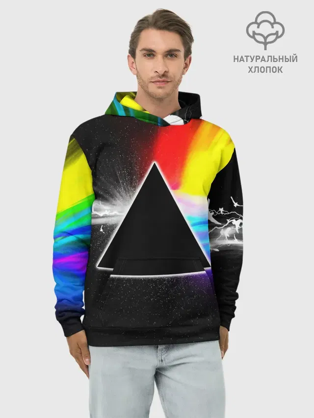 Худи мужской базовый хлопок с принтом «Rainbow»