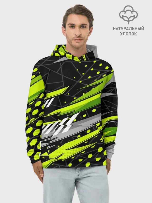 Худи мужской базовый хлопок с принтом «Black and — Black and Green»