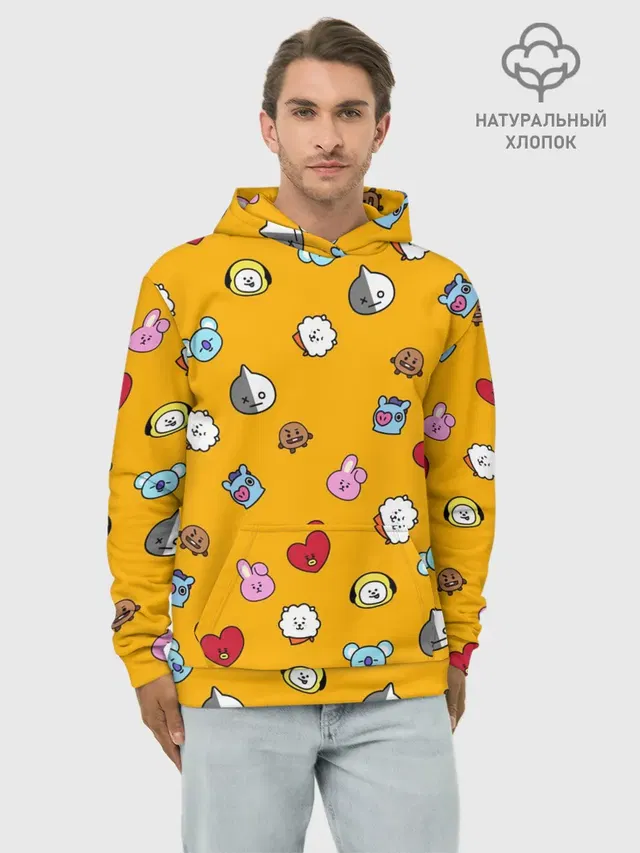 Худи мужской базовый хлопок с принтом «BTS — BT21»