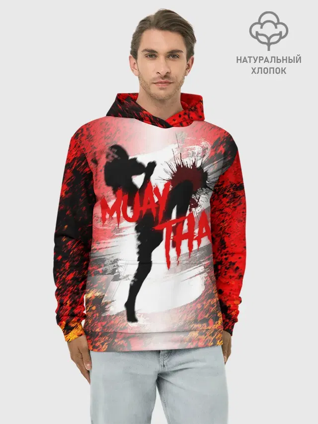 Худи мужской базовый хлопок с принтом «Муай Тай — Muay Thai»