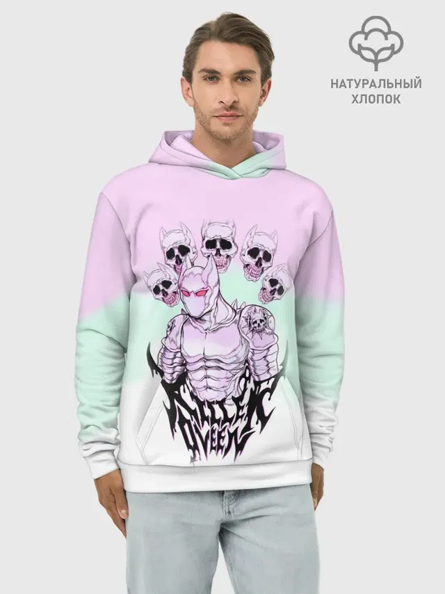 Худи мужской базовый хлопок с принтом «ДжоДжо — KILLER QUEEN 5 черепов»