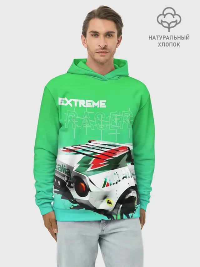 Худи мужской базовый хлопок с принтом «Разные автомобильные — Extrime Racer»
