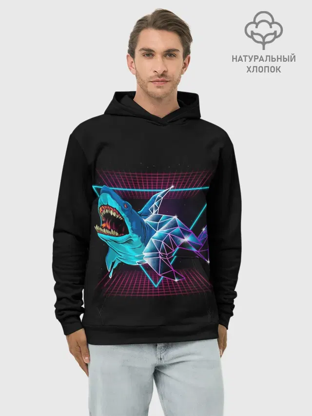 Худи мужской базовый хлопок с принтом «Shark»