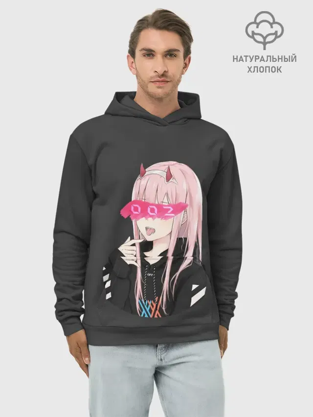 Худи мужской базовый хлопок с принтом «Zero Two»