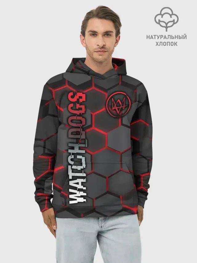 Худи мужской базовый хлопок с принтом «Hexagon — WATCH DOGS»