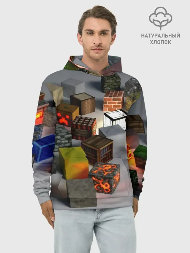 Худи мужской базовый хлопок с принтом «Майнкрафт — MINECRAFT BLOX»