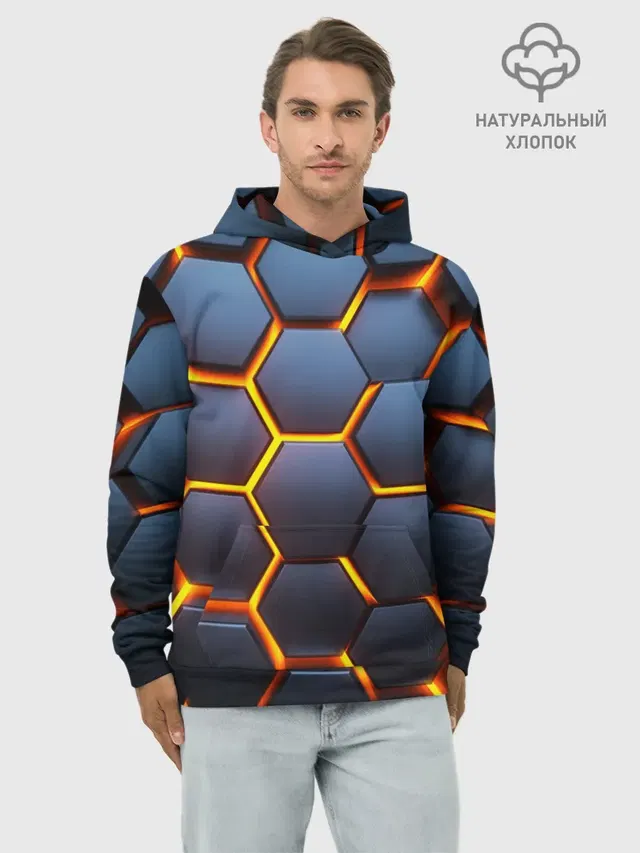 Худи мужской базовый хлопок с принтом «3D Бронь»