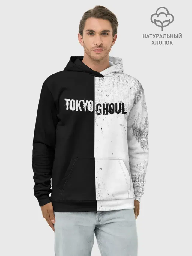 Худи мужской базовый хлопок с принтом «Токийский Гуль»