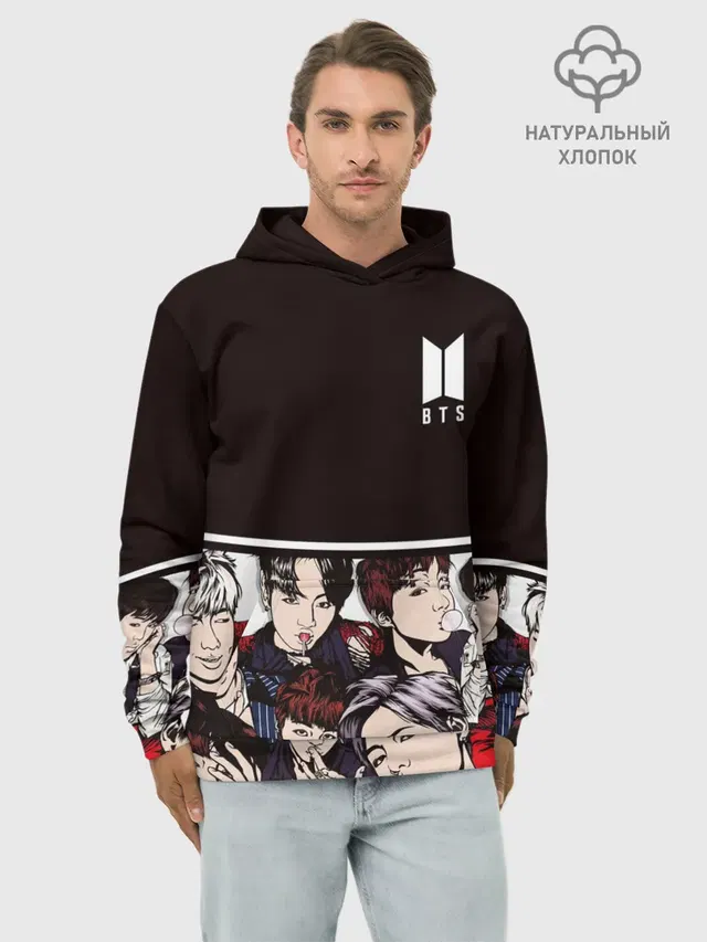 Худи мужской базовый хлопок с принтом «BTS»