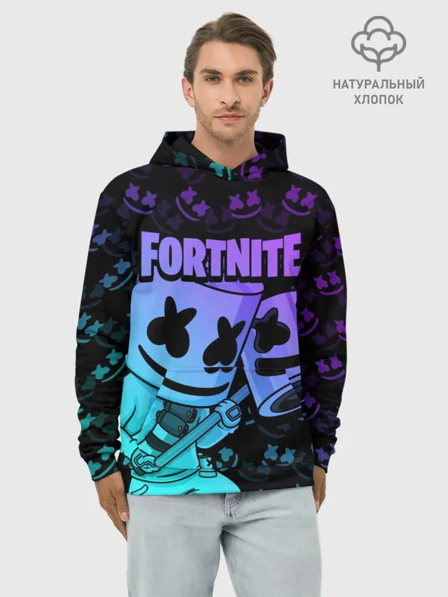 Худи мужской базовый хлопок с принтом «Фортнайт — FORTNITE MARSHMELLO»