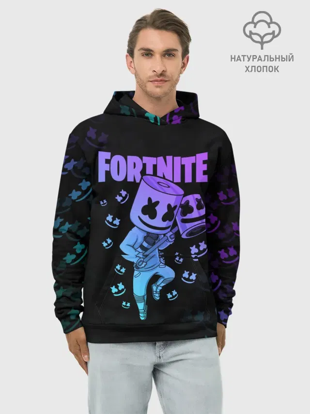 Худи мужской базовый хлопок с принтом «Фортнайт — FORTNITE MARSHMELLO»