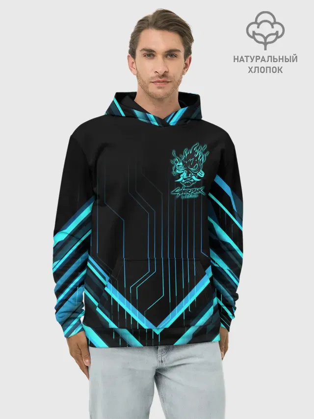 Худи мужской базовый хлопок с принтом «Cyberpunk 2077»