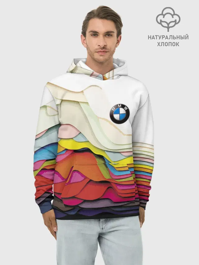 Худи мужской базовый хлопок с принтом «BMW — Color»