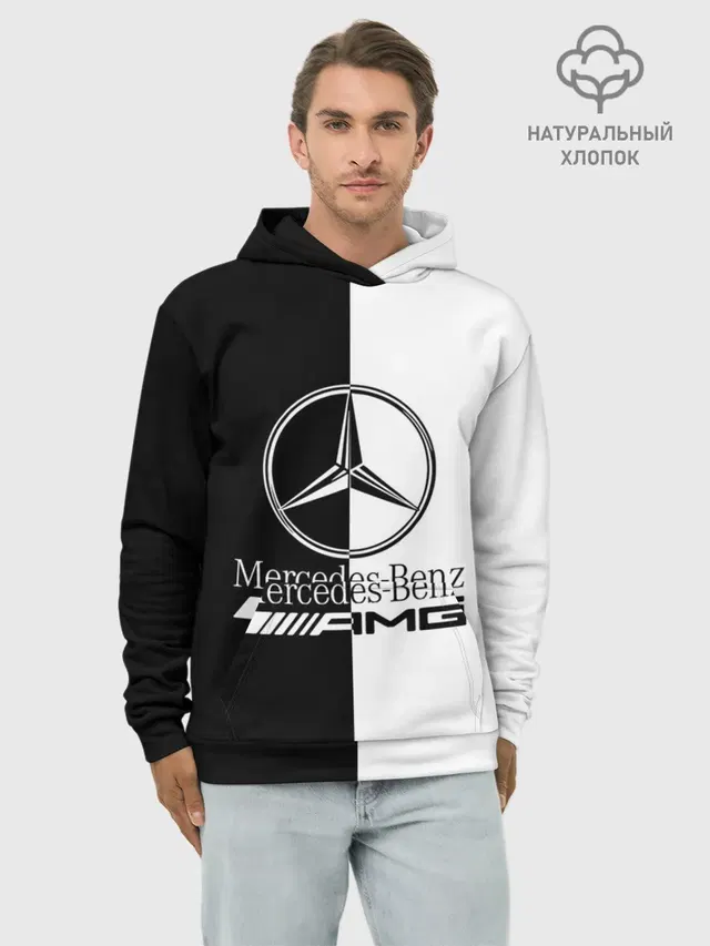 Худи мужской базовый хлопок с принтом «Merсedes — MERCEDES-BENZ»