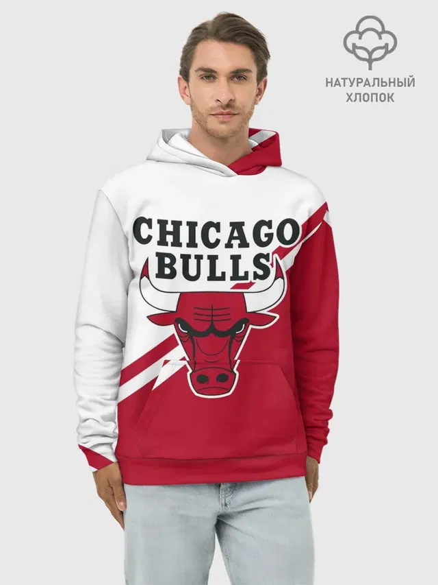 Худи мужской базовый хлопок с принтом «НБА — Chicago Bulls Red-White»