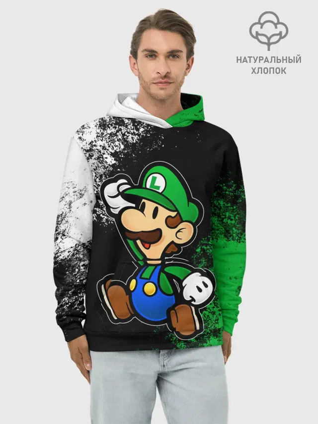 Худи мужской базовый хлопок с принтом «Mario — Luigis Mansion»