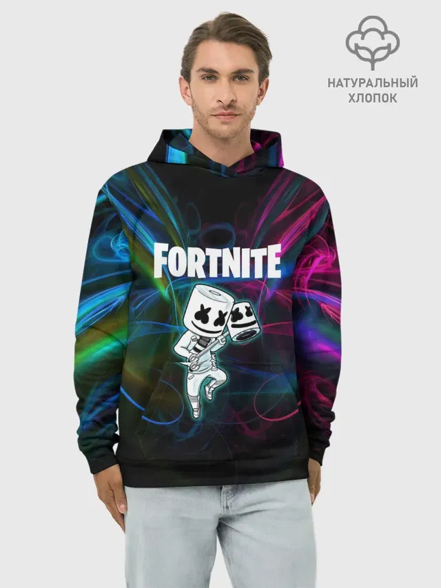 Худи мужской базовый хлопок с принтом «Фортнайт — Fortnite x Marshmallow.»