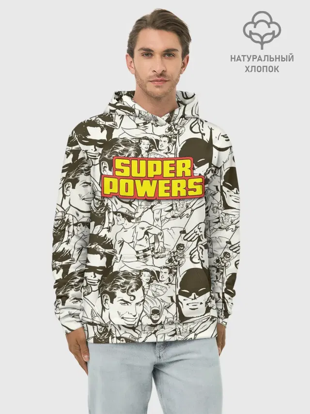 Худи мужской базовый хлопок с принтом «Флэш — Super Powers»
