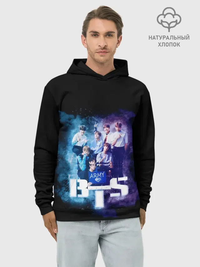 Худи мужской базовый хлопок с принтом «BTS»