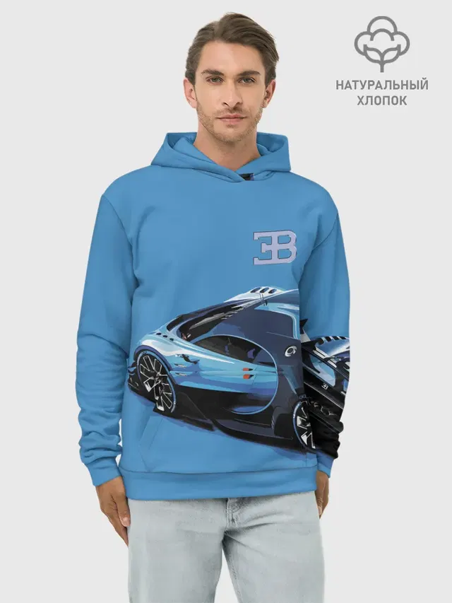 Худи мужской базовый хлопок с принтом «Разные автомобильные — Bugatti»