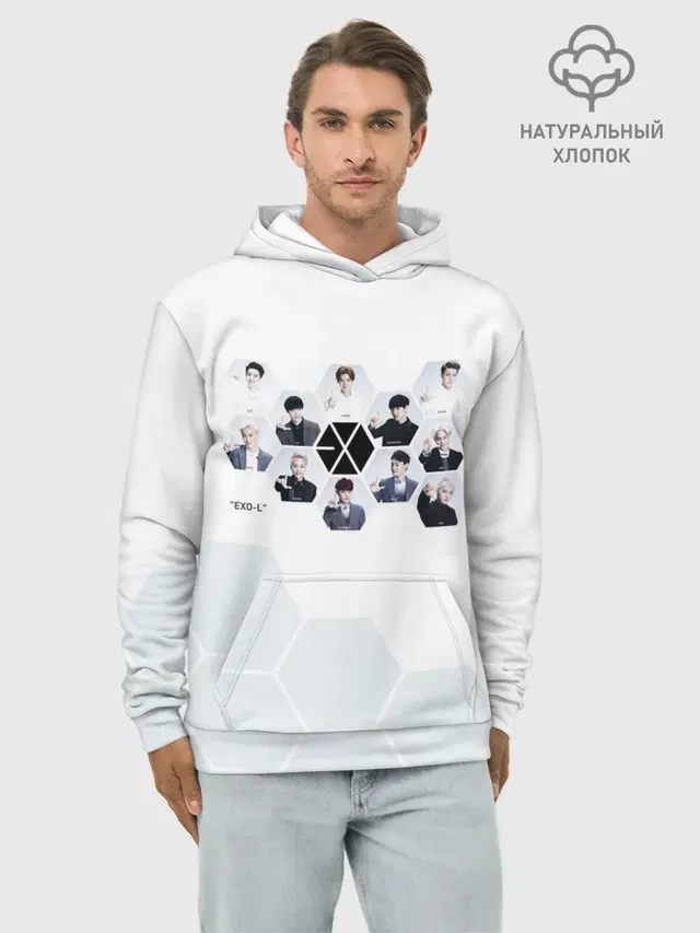 Худи мужской базовый хлопок с принтом «Exo»