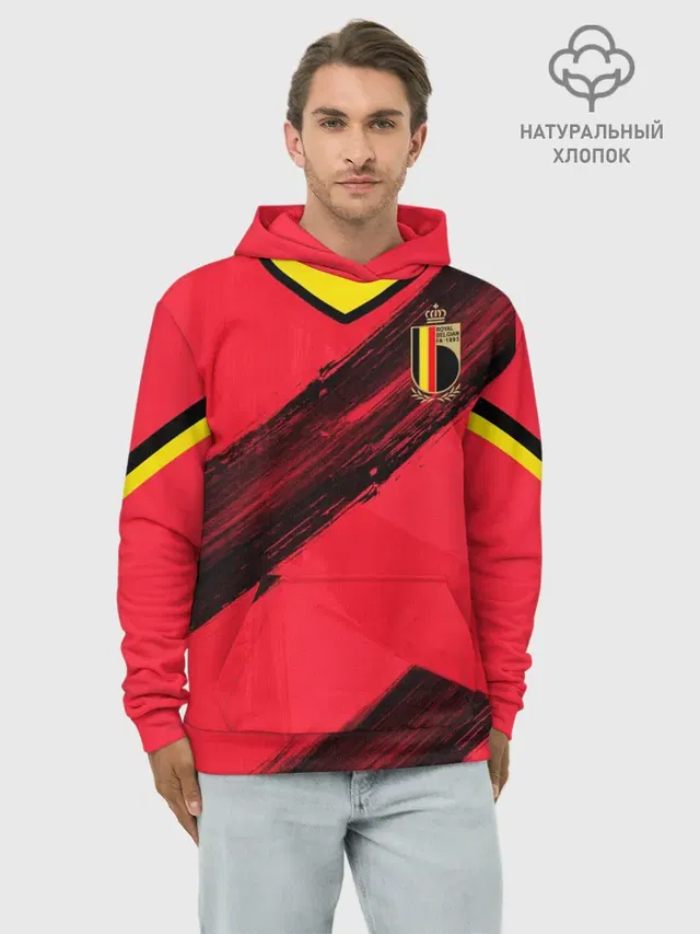 Худи мужской базовый хлопок с принтом «Сборная Бельгии — Belgium home EURO 2020»