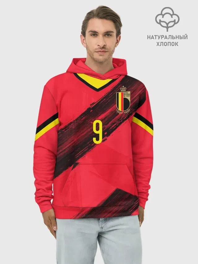 Худи мужской базовый хлопок с принтом «Сборная Бельгии — Lukaku home EURO 2020»
