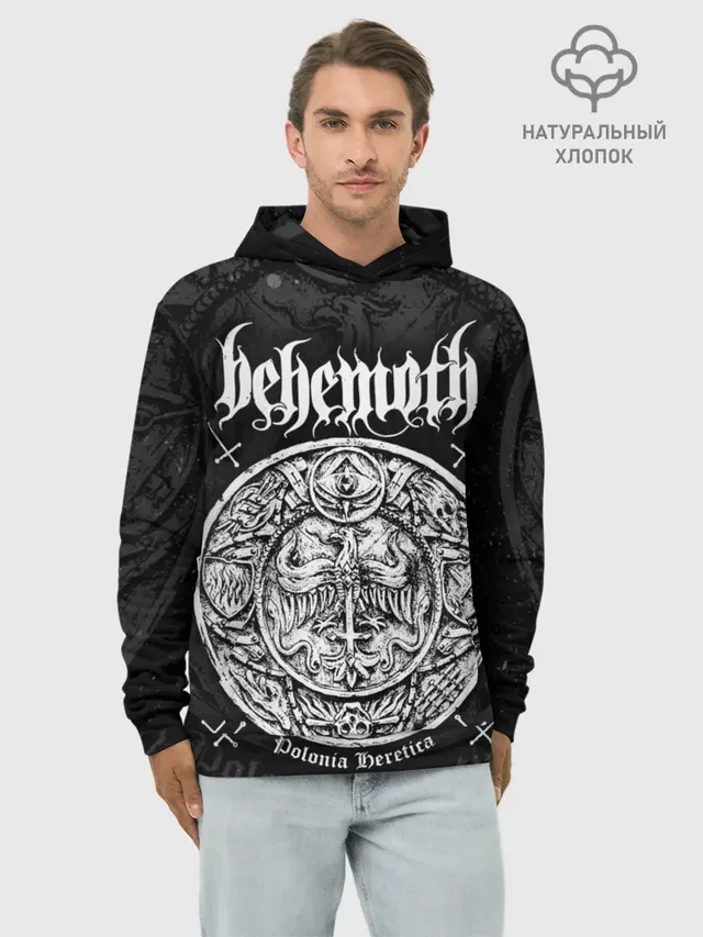Худи мужской базовый хлопок с принтом «Разный рок — Behemoth»