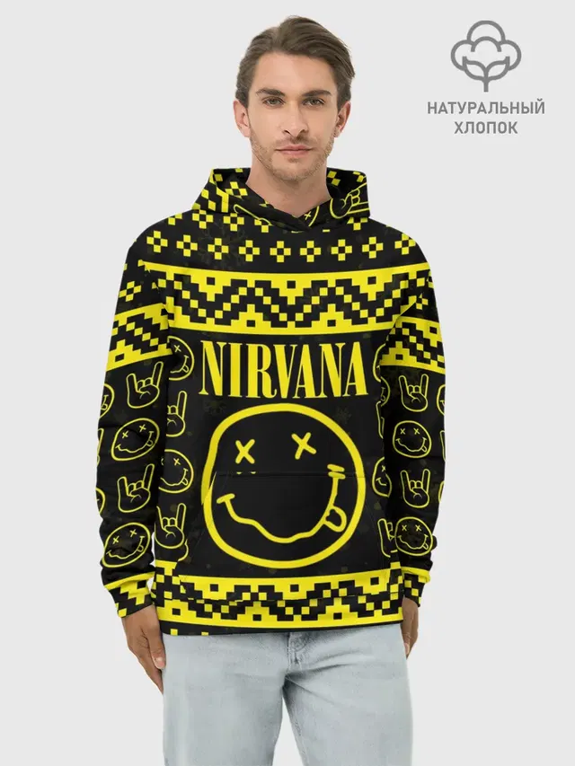 Худи мужской базовый хлопок с принтом «Новогодняя Nirvana»