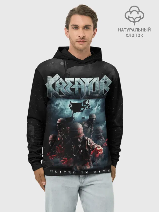 Худи мужской базовый хлопок с принтом «Разный рок — Kreator»