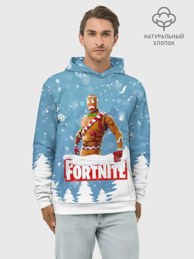 Худи мужской базовый хлопок с принтом «Фортнайт — Новогодний Fortnite»