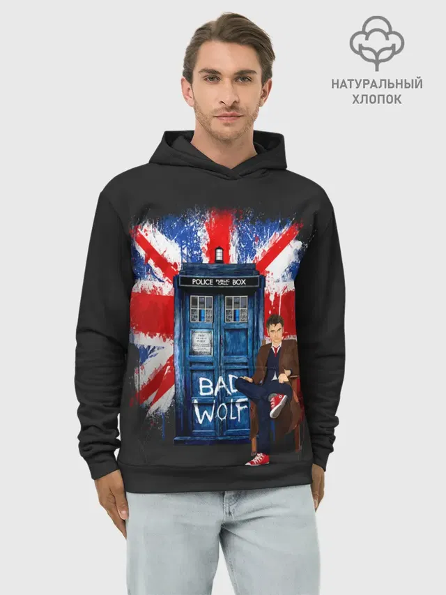 Худи мужской базовый хлопок с принтом «TARDIS»