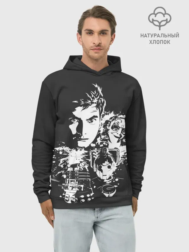 Худи мужской базовый хлопок с принтом «Cyberman»