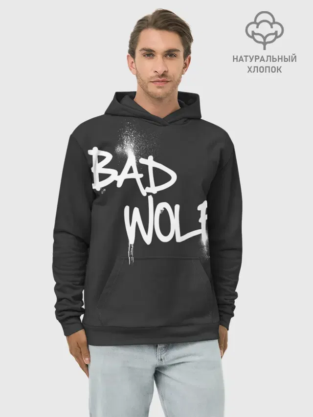Худи мужской базовый хлопок с принтом «Доктор Кто — Bad wolf»
