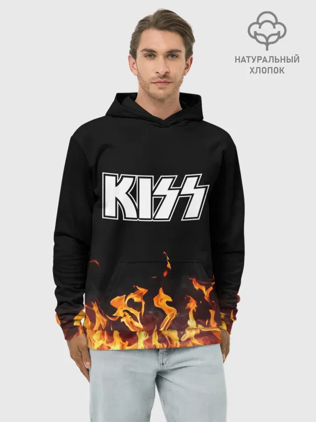 Худи мужской базовый хлопок с принтом «Kiss»