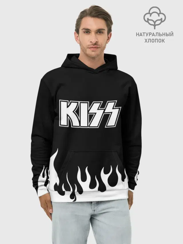Худи мужской базовый хлопок с принтом «Kiss»
