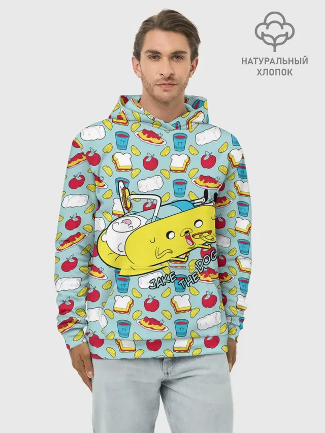 Худи мужской базовый хлопок с принтом «Время приключений — Jake the Dog»