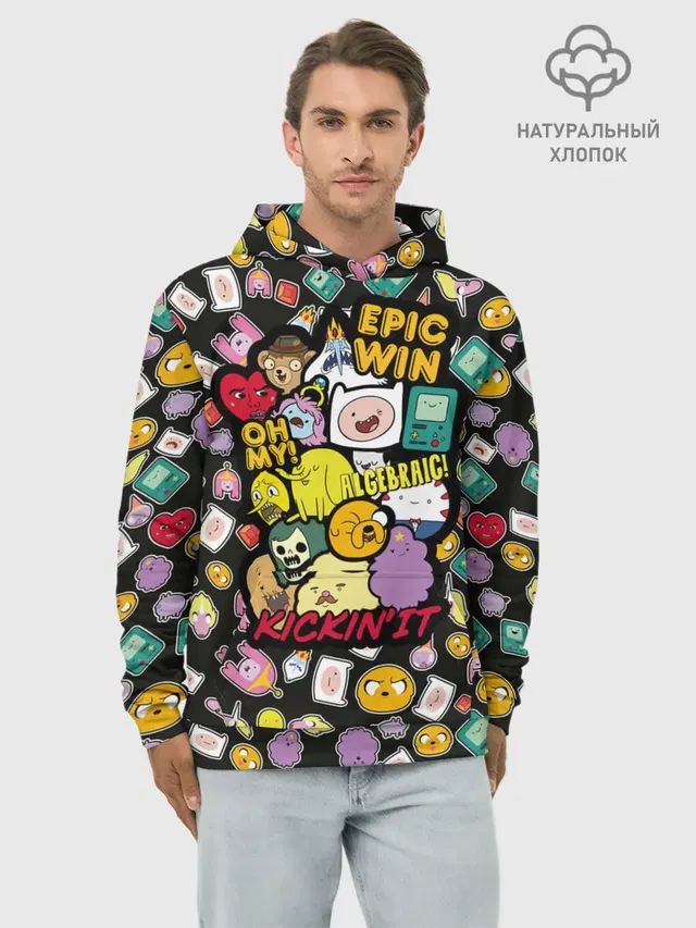Худи мужской базовый хлопок с принтом «Время приключений — Adventure Time stickers»