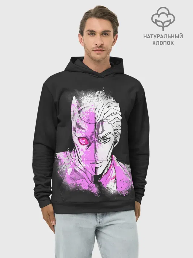 Худи мужской базовый хлопок с принтом «ДжоДжо — Kira & Killer Queen»