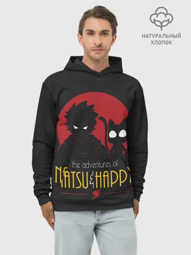 Худи мужской базовый хлопок с принтом «Хвост Феи — Хвост Феи Natsu i Happy»