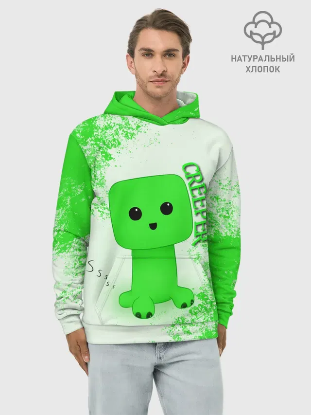 Худи мужской базовый хлопок с принтом «Майнкрафт — MINECRAFT CREEPER»