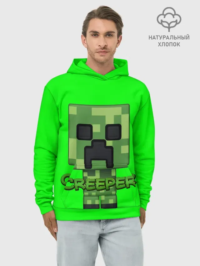 Худи мужской базовый хлопок с принтом «Майнкрафт — MINECRAFT CREEPER»