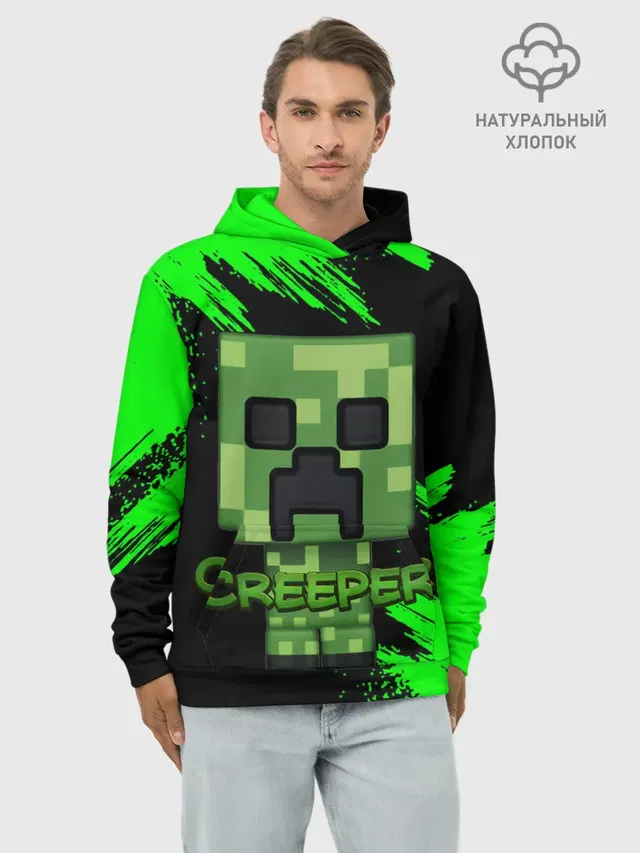 Худи мужской базовый хлопок с принтом «Майнкрафт — MINECRAFT CREEPER»
