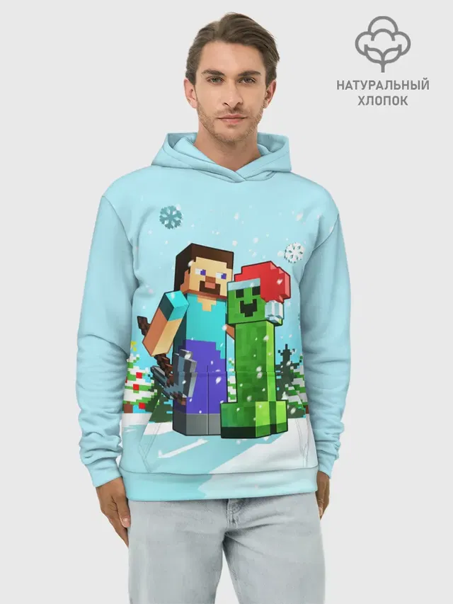 Худи мужской базовый хлопок с принтом «Майнкрафт — MINECRAFT НОВОГОДНИЙ»