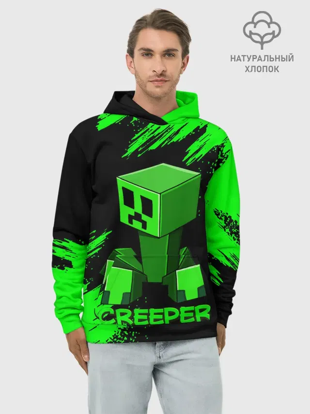 Худи мужской базовый хлопок с принтом «Майнкрафт — MINECRAFT CREEPER»