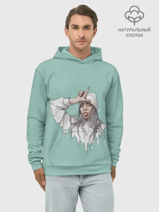 Худи мужской базовый хлопок с принтом «Billie Eilish — Billie Eilish Mint Art»