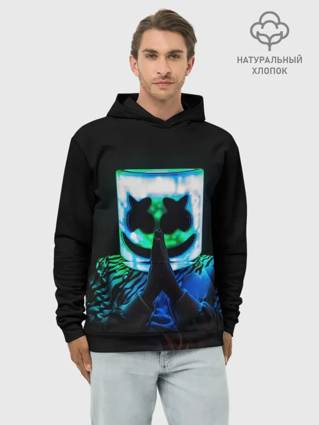 Худи мужской базовый хлопок с принтом «Marshmello»